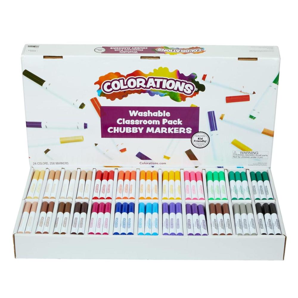imageColorations Washable Chubby Markers Classroom Value Pack 24 Colors Non Toxic Bulk School Supplies For Kids Coloring Set Kindergarten Must Haves Preschool Essentials Multicolor Set of 256