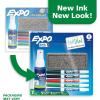 EXPO Low Odor Dry Erase Marker Set with White Board Eraser and Cleaner Chisel Tip Dry Erase Markers Assorted Colors 6 Piece Set with Whiteboard Cleaner(Fine Tip)