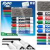 EXPO Low Odor Dry Erase Marker Set with White Board Eraser and Cleaner Chisel Tip Dry Erase Markers Assorted Colors 6 Piece Set with Whiteboard Cleaner(Mixed Tips)