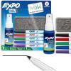 EXPO Low Odor Dry Erase Marker Set with White Board Eraser and Cleaner Chisel Tip Dry Erase Markers Assorted Colors 6 Piece Set with Whiteboard Cleaner(Ultra Fine)