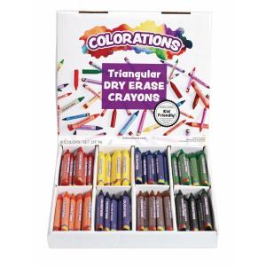 Colorations® Large Triangular Dry Erase Non-Roll Crayon Classpack, 8 Colors, 12 of each, Set of 96, Shape is Easier to hold & grip, Glide easily, Non Toxic Crayons, Kids Crayons, School Supplies