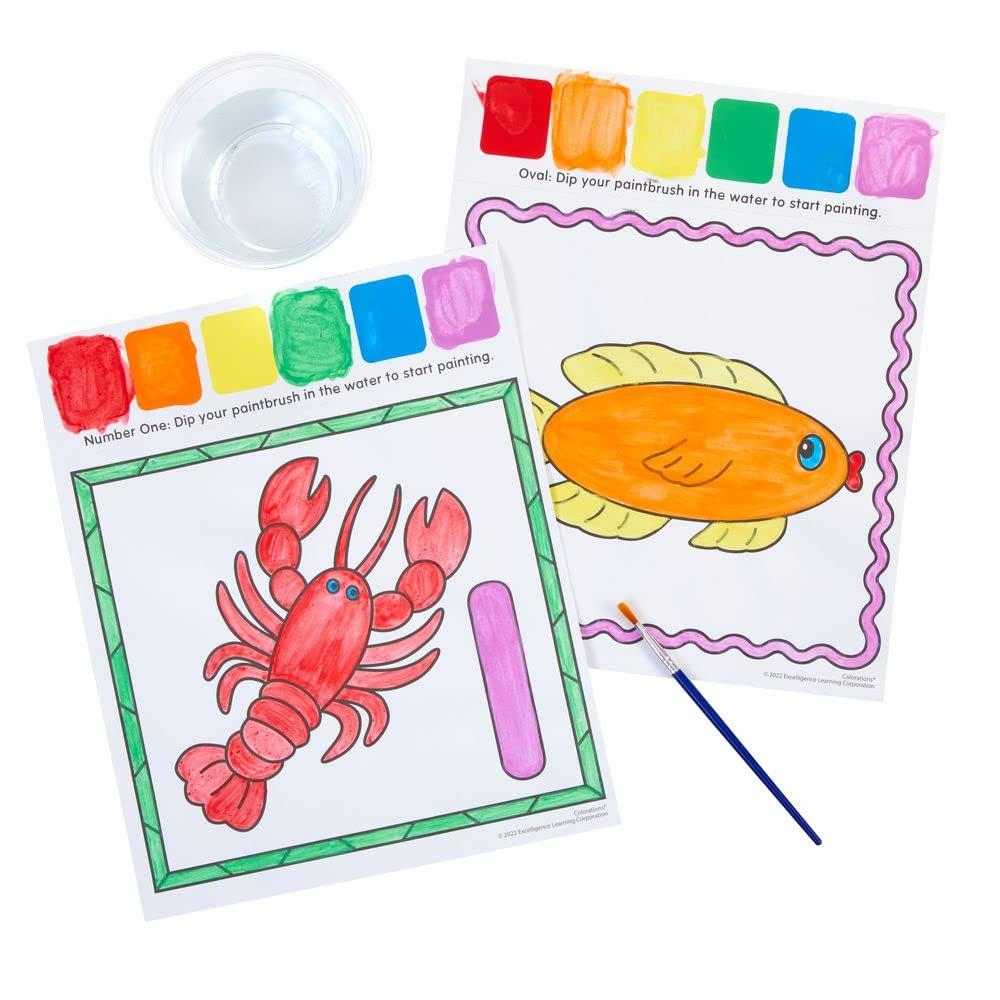 imageColorations MessFree 3in1 Numbers ampamp Shapes Paint Set  with Brush 85quot W x 11quot L  Coloring for Toddlers Magic Watercolor Doodle Palette for Kids