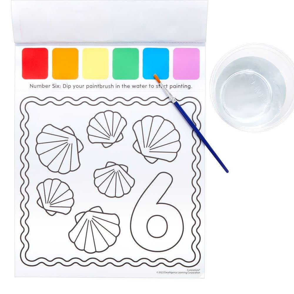 imageColorations MessFree 3in1 Numbers ampamp Shapes Paint Set  with Brush 85quot W x 11quot L  Coloring for Toddlers Magic Watercolor Doodle Palette for Kids