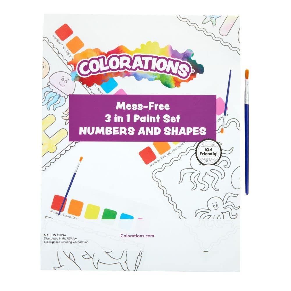 imageColorations MessFree 3in1 Numbers ampamp Shapes Paint Set  with Brush 85quot W x 11quot L  Coloring for Toddlers Magic Watercolor Doodle Palette for Kids