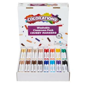 Colorations Washable Classroom Value Pack Chubby Markers – Set of 128, 16 Colors Colors, Non Toxic| Bulk School Supplies For Kids, Coloring Set, Kindergarten Must Haves, Preschool Essentials