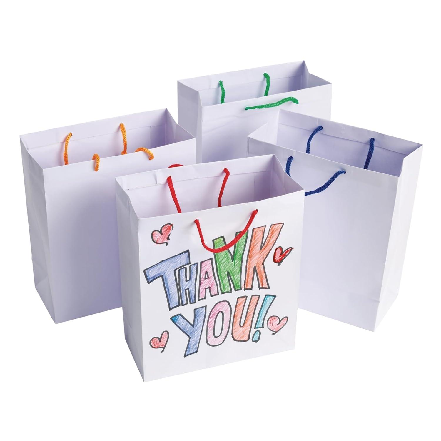 imageColorations White Craft Paper Bags with Handle Set of 24 Bags Ready to Decorate and Create Unique Personal Designs At school home lunchtime field trips playdates party favor bags
