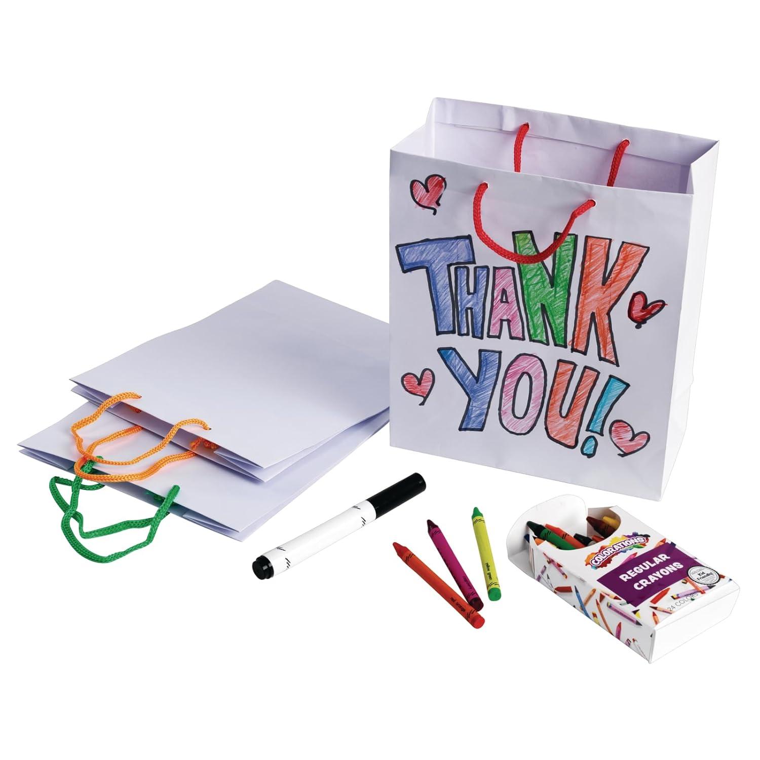 imageColorations White Craft Paper Bags with Handle Set of 24 Bags Ready to Decorate and Create Unique Personal Designs At school home lunchtime field trips playdates party favor bags