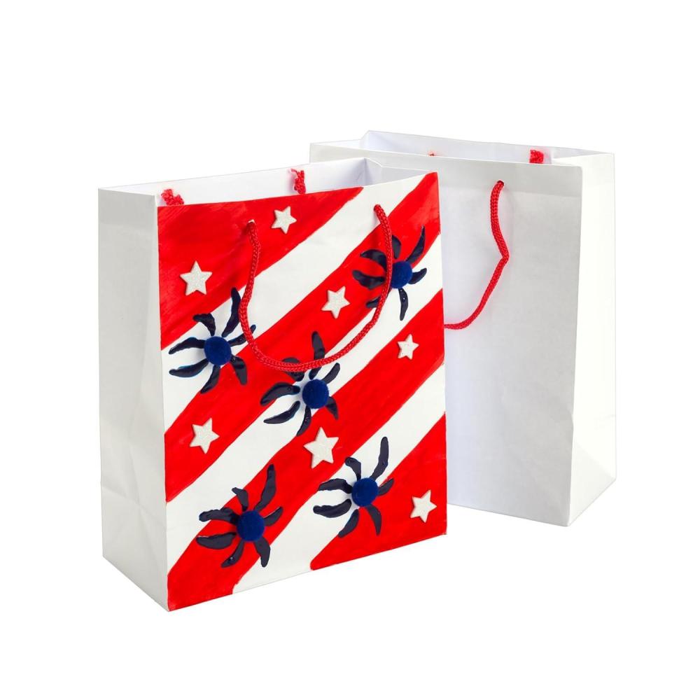 imageColorations White Craft Paper Bags with Handle Set of 24 Bags Ready to Decorate and Create Unique Personal Designs At school home lunchtime field trips playdates party favor bags