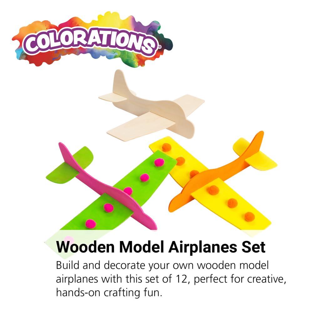 imageColorations Decorate Your Own Wooden Model Airplanes Set of 12 Create Unique ampamp Personal Designs Fun Kids Craft Project Craft Project for Boys ampamp Girls Decorate ampamp Play Craft