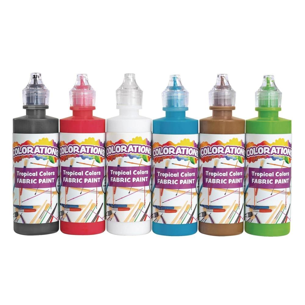 imageColorations Fabric Paint Set 4oz Bottles 6 Tropical Colors Fabric Paint is Permanent ampamp Remains On The Fabric Creamy ampamp Easy to Apply to Cotton Cotton blends Polyester Canvas ampamp moreNo Cracking