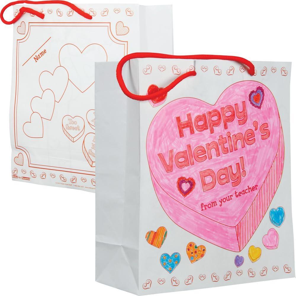 imageReally Good Stuff Valentines Day Classroom Gift Bag  12 Pack  Color and Personalize  Collect and Carry Kids Craft Bags