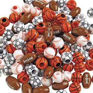 Colorations Plastic Sports Ball Beads for Kids, .5 lb., Accent Beads, Ball Beads, Football, Soccer, Baseball, Basketball, Arts & Crafts, Boys & Girls