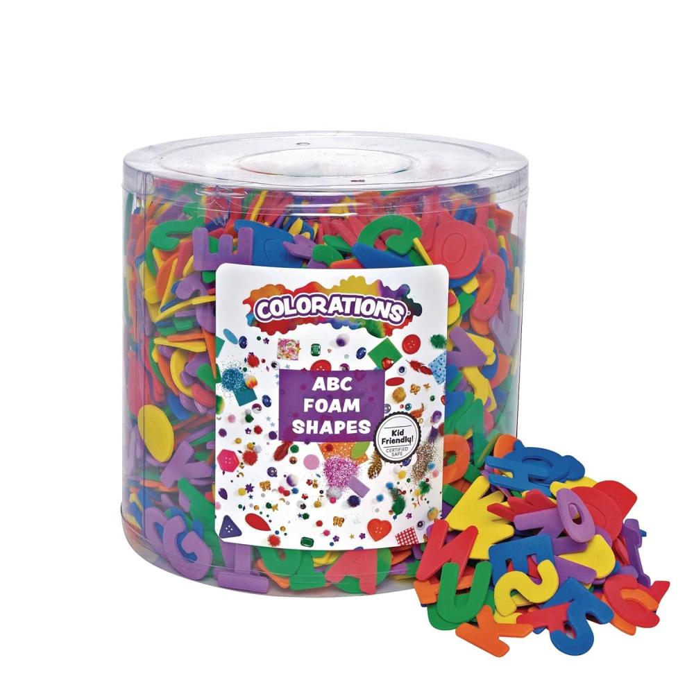 imageColorations ABC Foam Shapes 144 Pieces 6 Colors Storage Bucket Collaging Decorating Learning ampamp Light Tables ABC Letters Alphabet Letters Foam Letters