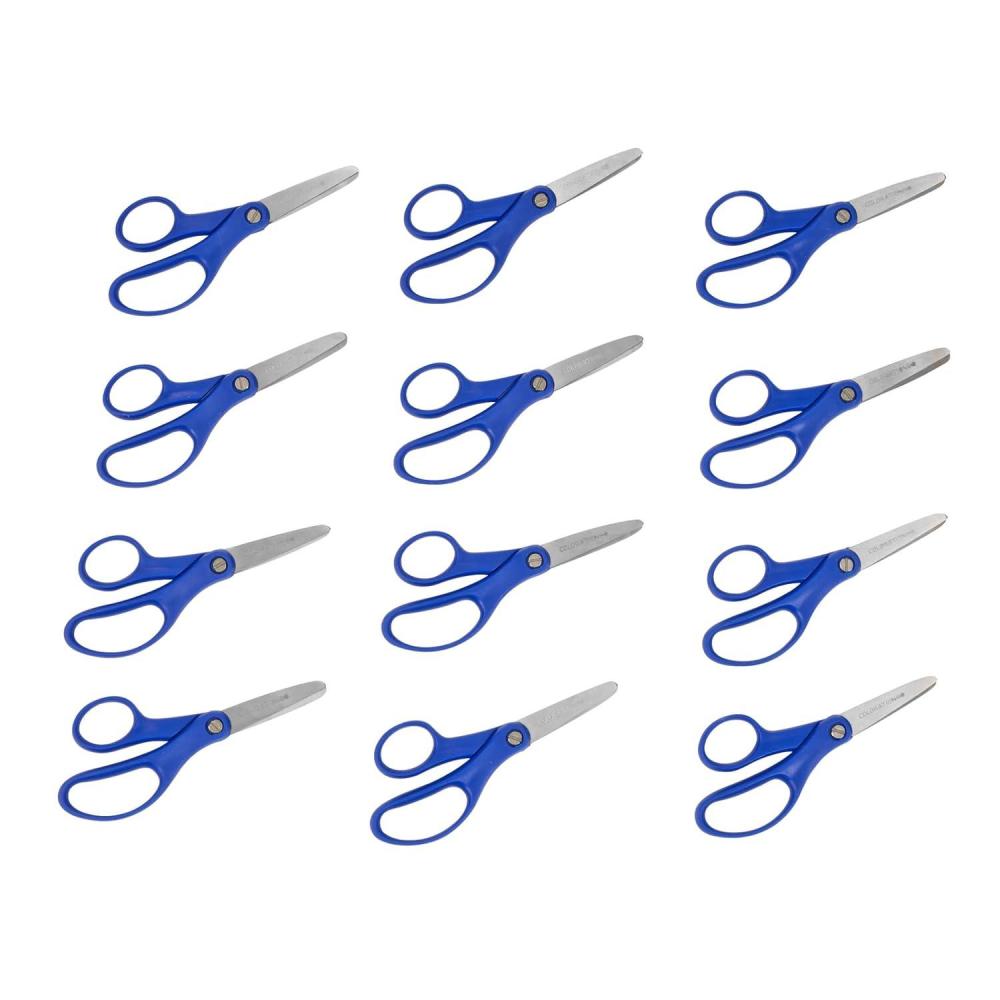 imageColorations 5 inch Blunt Tipped Scissors for Kids Set of 12 Plastic Handle Stainless Steel Blades Multipurpose for Right or Left Handed Use Ambidextrous Starter Scissors