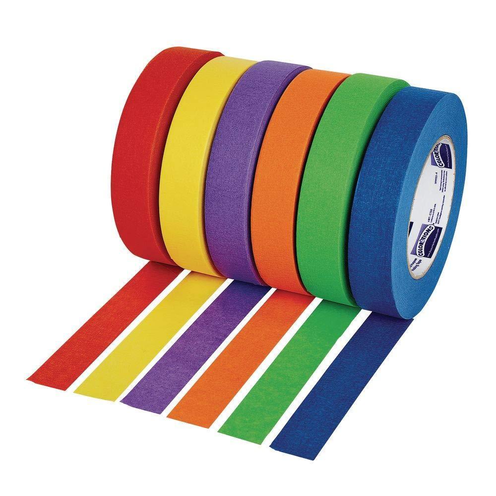 imageColorations Colored Painters Masking Tape Kids Craft Set 1Inch x 60 Yards Set of 6 Multicolor Craft Tape Bulk for Kids Artists Curves DIY Watercolor and Paint STEM Activities