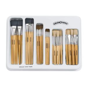 Colorations Natural Bristles Paint Brushes, Multiple Styles and Sizes with Storage Tray – Set of 72