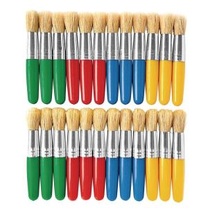 Colorations Stubby Plastic Brushes, Set of 24, Kids Paint Brushes, Paint Brushes for Children, School Art Supplies, Art Supplies, Craft Projects, Ideal for Small Hands, Ideal for Most Paint Mediums