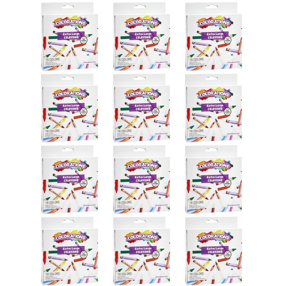 image12 sets of 16 Extra Large Crayons Great For Classroom Easy for Little Hands to Use