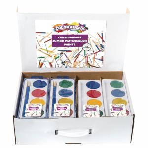 Colorations Jumbo Washable Watercolor Classroom Pack (60 Piece Set) – Includes Regular and Glitter Watercolor Trays, Refills, Brushes, Storage Case – Always Have Refills on Hand – Great for Groups