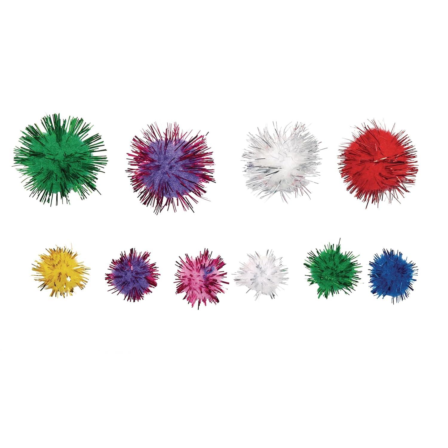 imageColorations Glitter PomPoms Pack of 300 Colorful PomPoms for Arts and Crafts Soft Plush Acrylic Versatile and Fun Assorted Craft PomsPoms Range from to 1