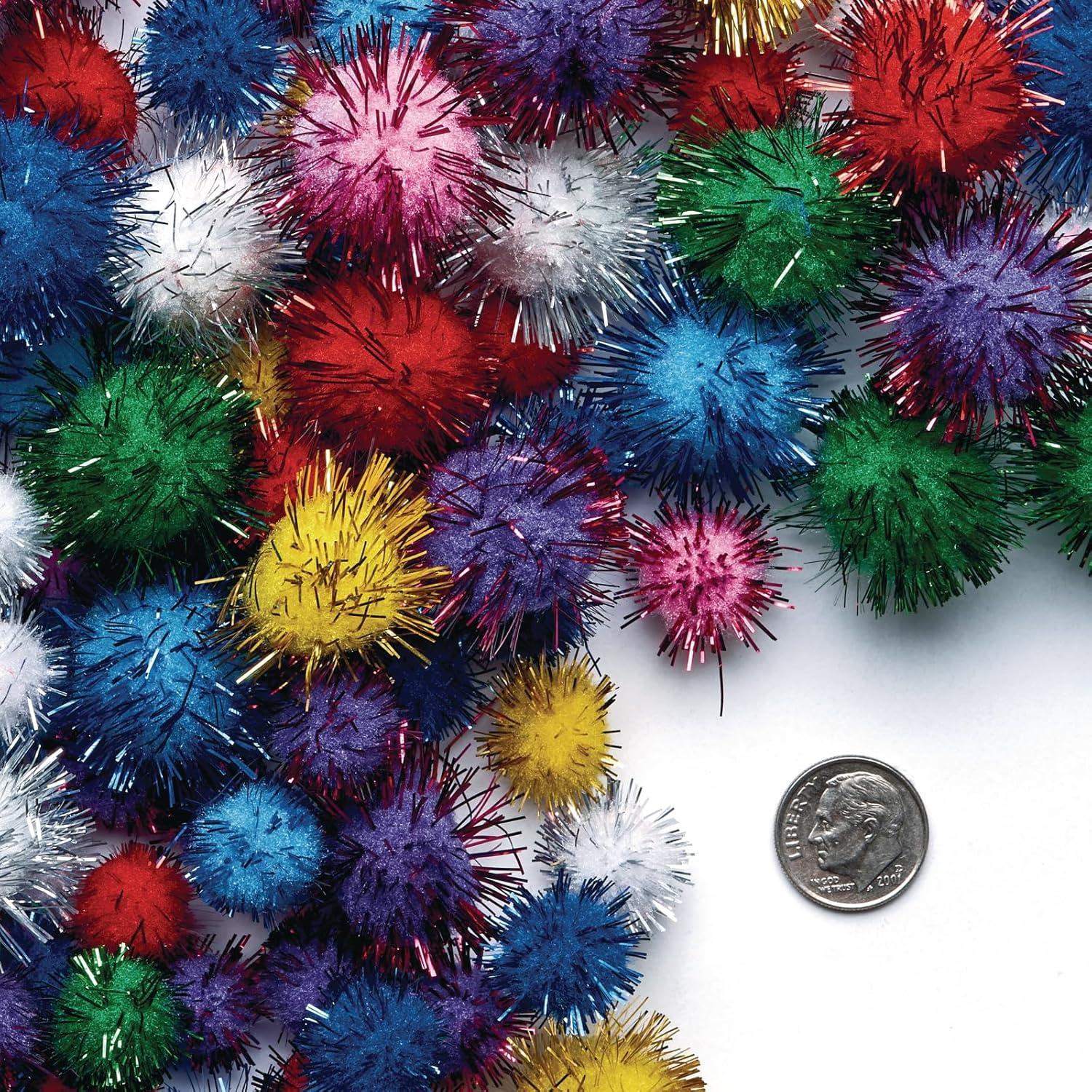 imageColorations Glitter PomPoms Pack of 300 Colorful PomPoms for Arts and Crafts Soft Plush Acrylic Versatile and Fun Assorted Craft PomsPoms Range from to 1