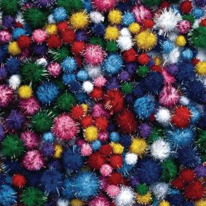 Colorations Glitter Pom-Poms, Pack of 300 – Colorful Pom-Poms for Arts and Crafts, Soft, Plush Acrylic – Versatile and Fun, Assorted Craft Poms-Poms Range from ¼” to 1 ¼”
