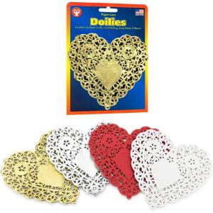 Hygloss Heart Doilies – 100 Pcs -4-Inch Gold, Silver, White and Red Paper Heart Shaped Doilies for Valentines Crafts, Table Settings – Ideal for Valentine Doily(4-Inch)