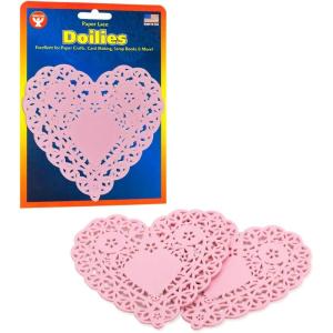 Hygloss Heart Doilies – 100 Pcs -4-Inch Pink Paper Heart Shaped Doilies for Valentines Crafts, Table Settings – Ideal for Valentine Doily(Pink)