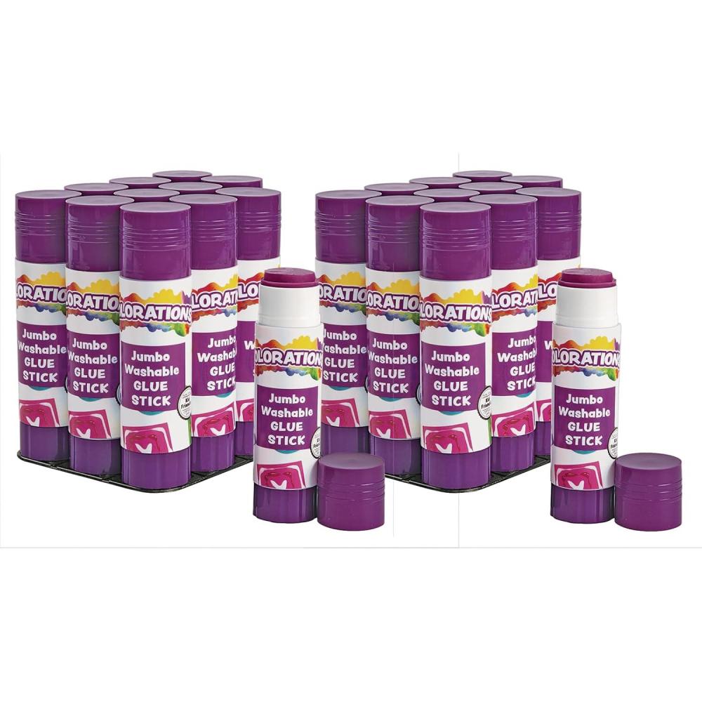 imageColorations Jumbo Washable Purple Glue Sticks 24 Glue Sticks Each Stick 141 ozFully Washable Non Toxic Dries Clear Gluing Acid Free Glue Crafts School Supplies Office Home Classroom