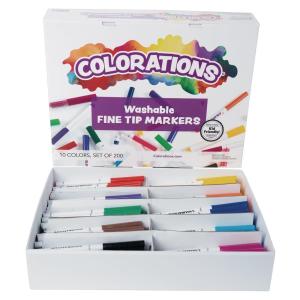 Colorations FINEPACK Washable Fine Tip Markers, 200 Markers, 10 Colors, Coloring, Paper, Kids, Drawing, Bold Colors, Classroom, Art Supplies, School Supplies, Craft Projects, Children, Assorted Set