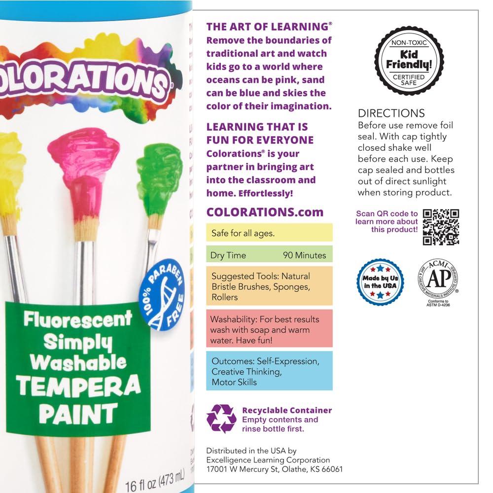image:imageColorations Washable Tempera Paint 16 fl oz Fluorescent Pink Neon Non Toxic Vibrant Bold Bright Kids Paint Craft Hobby Fun Art SuppliesFlourescent Green