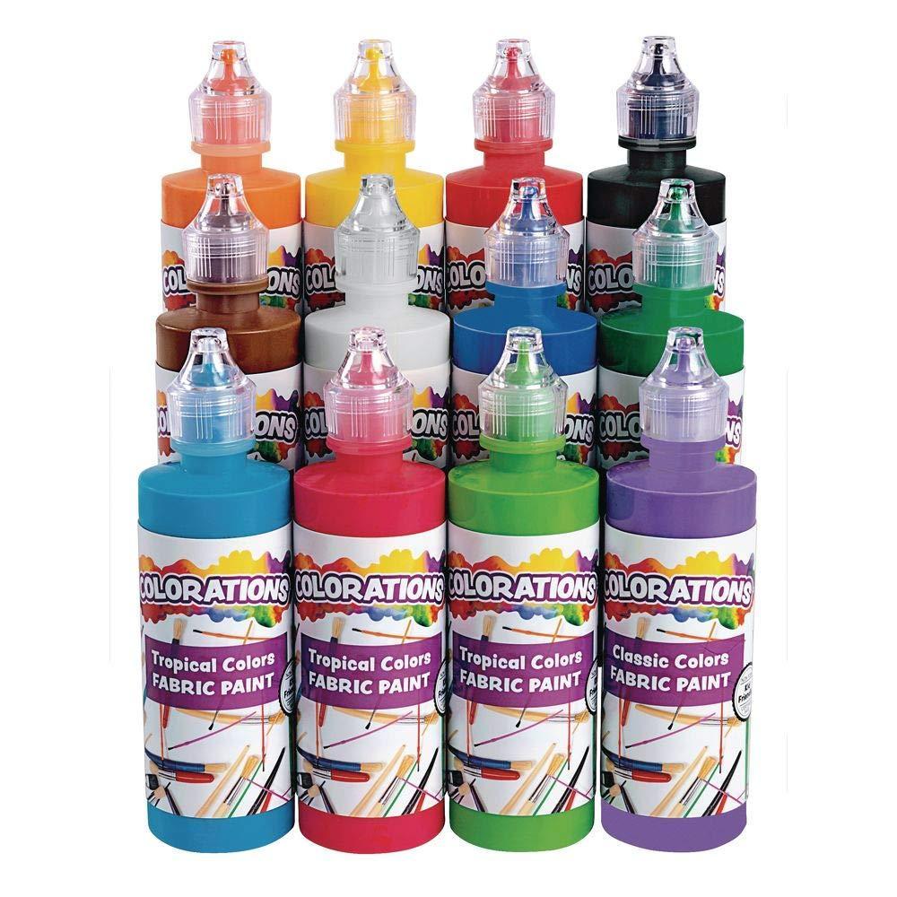 image:imageColorations Fabric Paint Set 4oz Bottles 12 Colors Fabric Paint is Permanent amp Remains on The Fabric Creamy amp Easy to Apply to Cotton Cotton Blends Polyester Canvas amp More Craft Fabric Paint