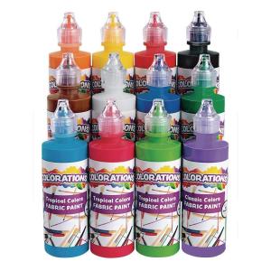 Colorations Fabric Paint Set, 4oz Bottles, 12 Colors, Fabric Paint is Permanent & Remains on The Fabric, Creamy & Easy to Apply to Cotton, Cotton Blends, Polyester, Canvas & More, Craft Fabric Paint