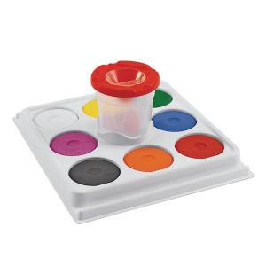 Colorations Plastic Tempera Paint Tray Palette with 8 Paint Cakes and Brush and Cup Holders