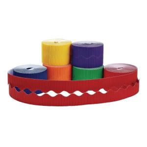 Colorations Prima-Color Bulletin Board Borders, Classic Colors, 6 Colors, Fade Resistant, Scalloped, Premium, 2 1/4 inches x 50 feet Roll, Teacher, Classroom Decor, Decoration, Edging