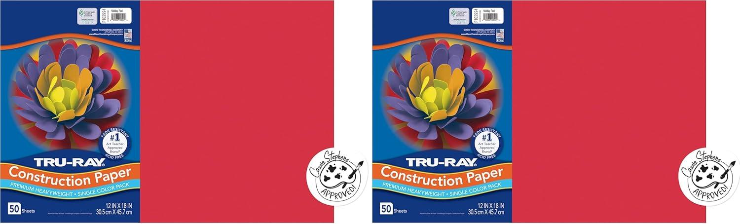 image:imageTruRay Construction Paper 50 Recycled 12 x 18 Pink Pack Of 50Holiday Red