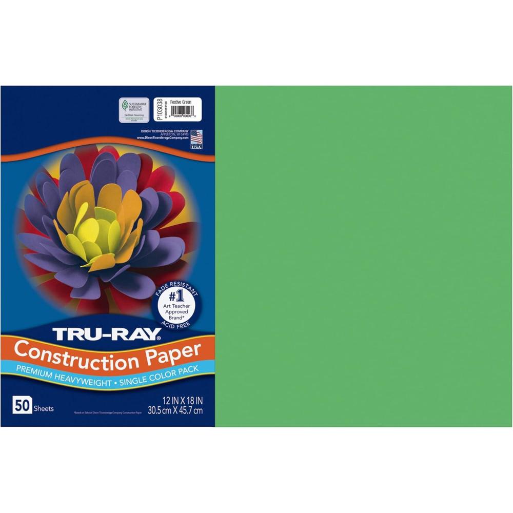 image:imageTruRay Construction Paper 50 Recycled 12 x 18 Pink Pack Of 50Festive Green