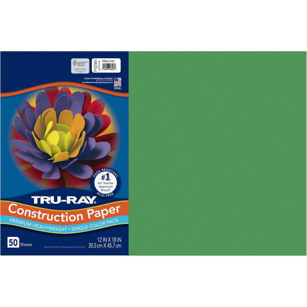 image:imageTruRay Construction Paper 50 Recycled 12 x 18 Pink Pack Of 50Holiday Green
