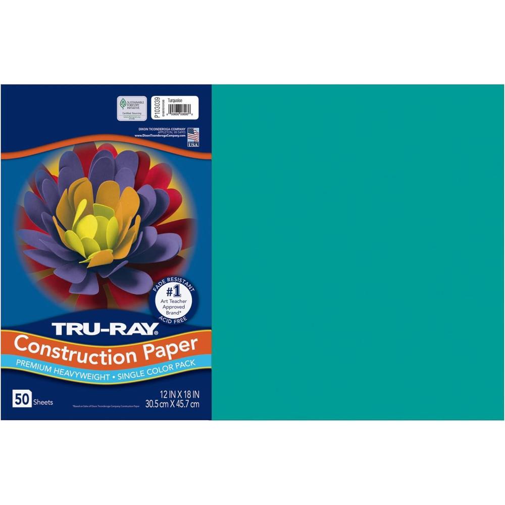 image:imageTruRay Construction Paper 50 Recycled 12 x 18 Pink Pack Of 50Turquoise Blue