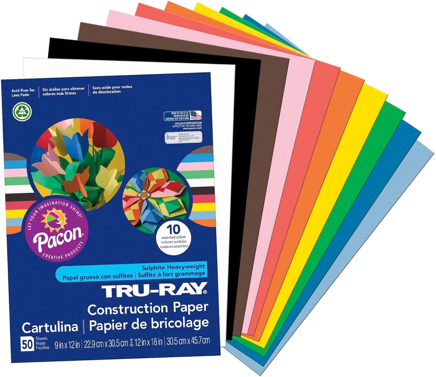 image:imageTruRay Construction Paper P103031 10 Classic Colors 9 x 12 50 SheetsBright Color Assortment
