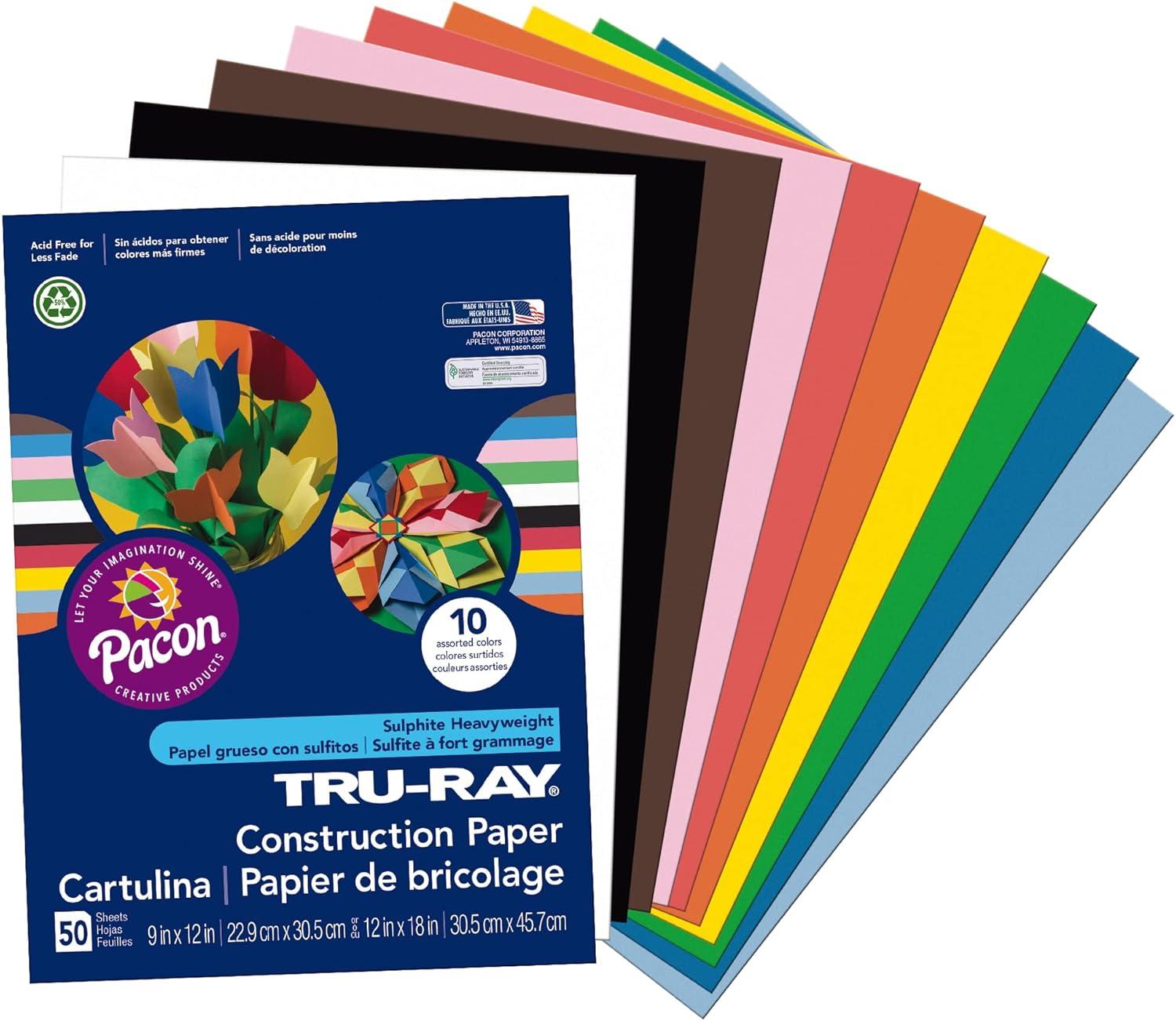 image:imageTruRay Construction Paper P103031 10 Classic Colors 9 x 12 50 SheetsBright Color Assortment