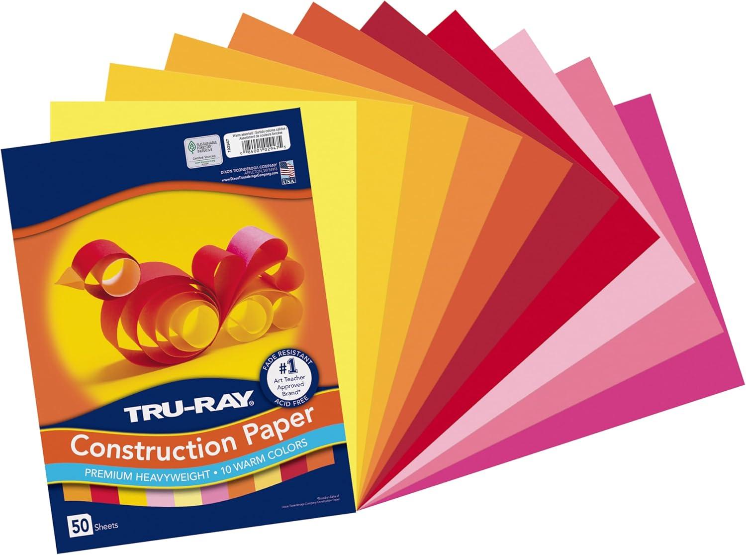 image:imageTruRay Construction Paper P103031 10 Classic Colors 9 x 12 50 SheetsWarm Color Assortment