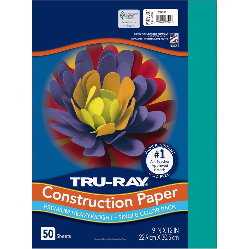 image:imagePACON TruRay Heavyweight Construction Paper Turquoise 9 x 12 50 Sheets PAC103007