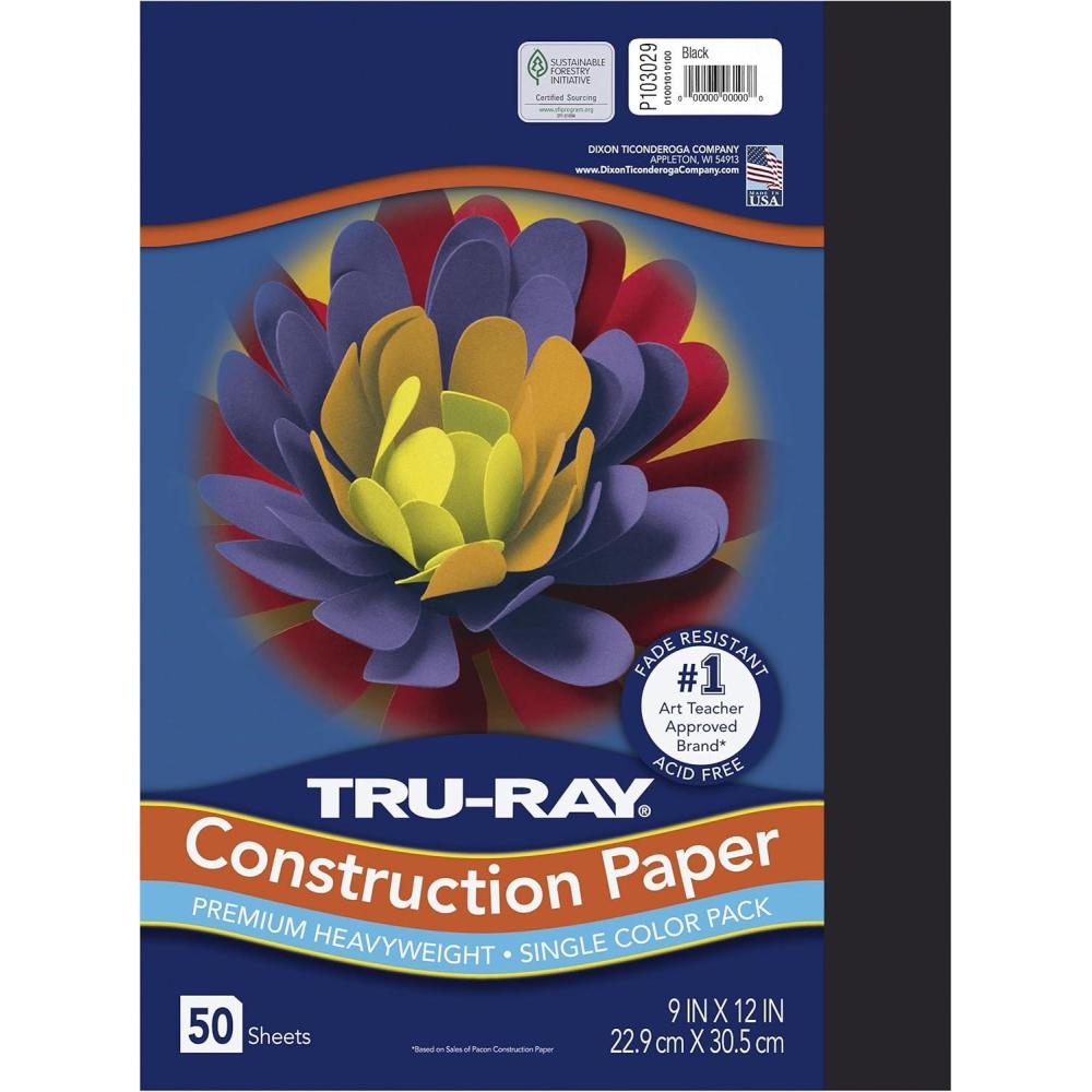 image:imagePacon TruRay Heavyweight Construction Paper Black 9 x 12 50 Sheets Sulphite Construction Paper