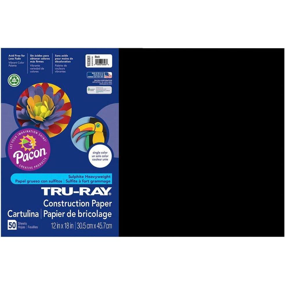 image:imageTruRay Construction Paper 50 Recycled 12 x 18 Black Pack of 50Construction Paper