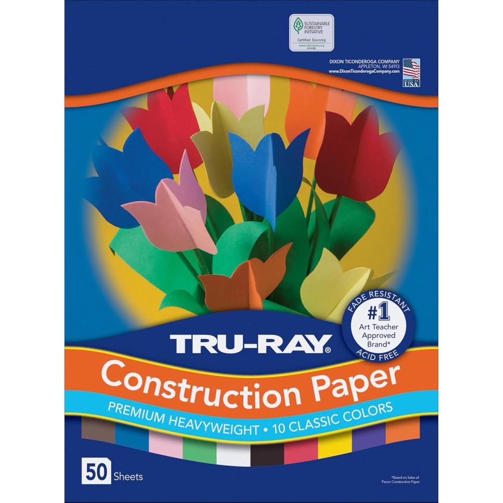image:imageTruRay Heavyweight Construction Paper Standard Assorted Colors 12 x 18 50 Sheets