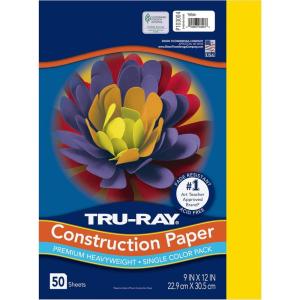 PACON Tru-Ray Construction Paper, 9-Inches by 12-Inches, 50-Count, Yellow (103004)(50 Count (Pack of 1))