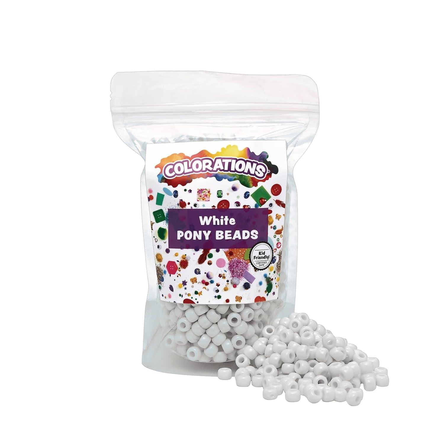 image:imageColorations White Pony Beads 12 lb Approx 800 Pcs in Resealable StandUp Storage Accent Beads Hair Accessory Slime Stringing Learn Teachers Kids Arts amp Crafts
