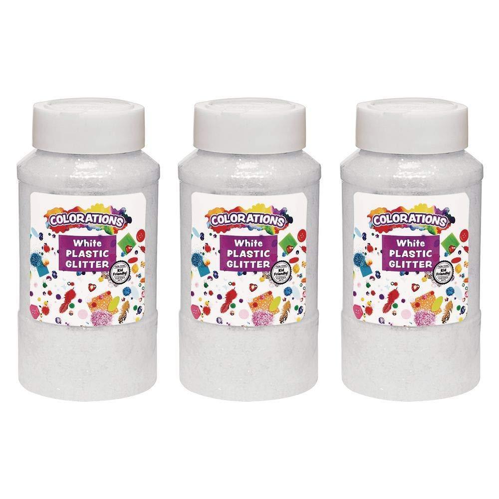 image:imageColorations ExtraSafe Plastic White Glitter 3 lbs Each Jar 1 lb 3 Easy Dispensing Shaker Jars Great for Arts amp Crafts Decorating Slime Holiday Party Weddings Scrapbooking Non Toxic Glitter