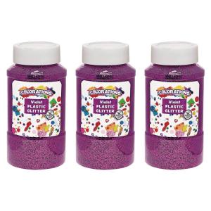 Colorations Extra-Safe Plastic Violet Glitter, 3 lbs, Each Jar 1 lb, 3 Easy Dispensing Shaker Jars, Great for Arts & Crafts, Decorating, Slime, Holiday Party, Weddings, Scrapbooking,Non Toxic Glitter